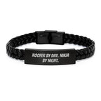 Roofer Gifts, Interlaced Leather Bracelet, 'Roofer By Day. Ninja By Night.' Funny Quote for Men, Unique Graduation Gifts from Friends to Family