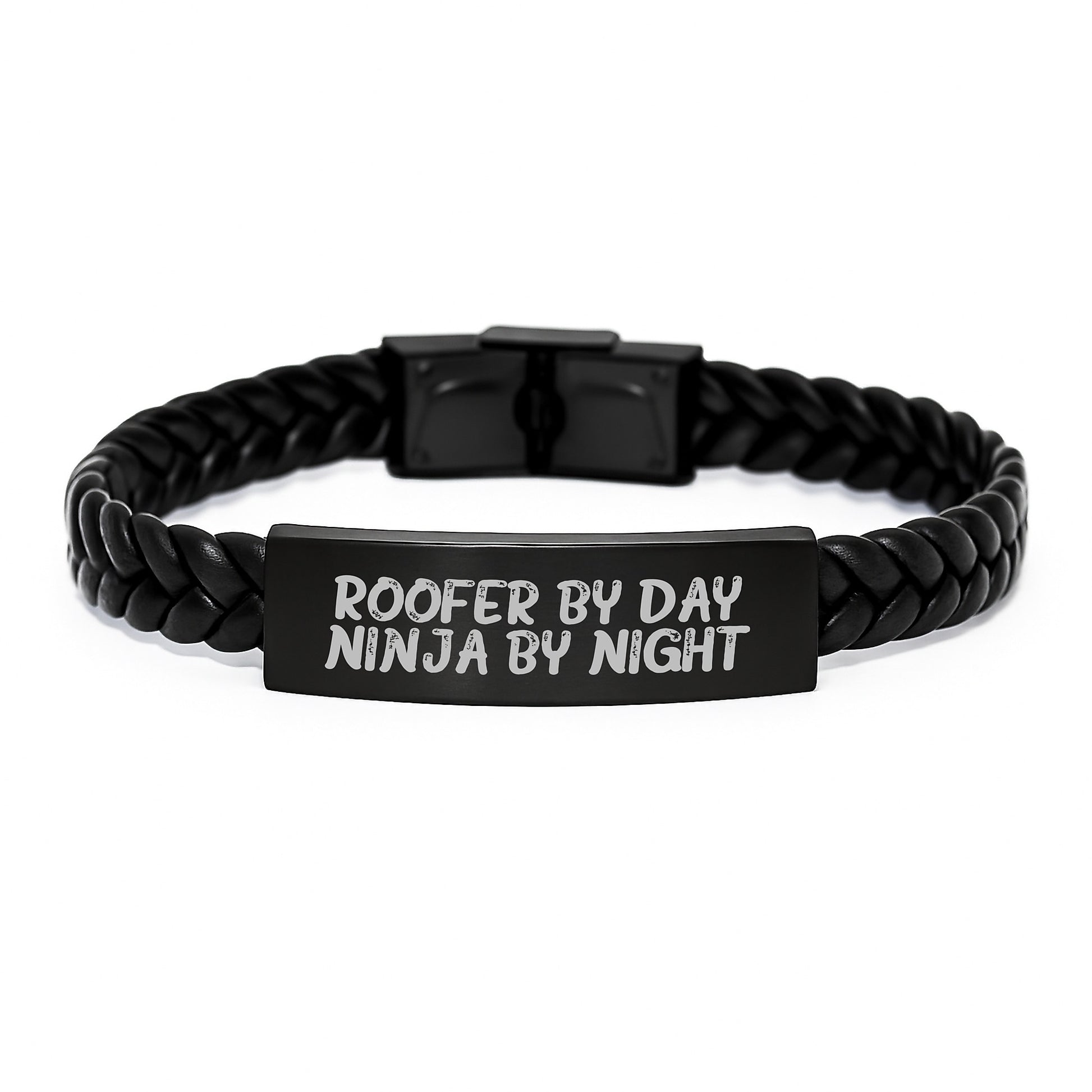 Roofer Gifts from Men, Funny Interlaced Leather Bracelet for Roofer By Day, Ninja By Night, Graduation Unique Gifts for Him - Image 1