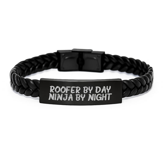 Roofer Gifts from Men, Funny Interlaced Leather Bracelet for Roofer By Day, Ninja By Night, Graduation Unique Gifts for Him - Image 1
