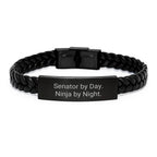 Senator Gifts, Interlaced Leather Bracelet, Funny Quote - Senator By Day. Ninja By Night., Graduation Unique Gifts from Friends to Family