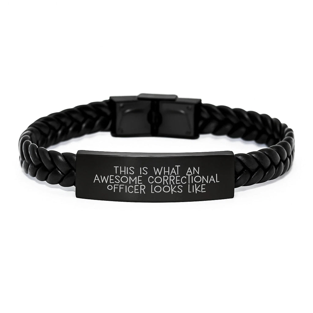 Correctional Officer Gifts from Friends, Awesome Correctional Officer Leather Bracelet, Christmas Unique Gifts for Men, This Is What An Awesome Correctional Officer Looks Like