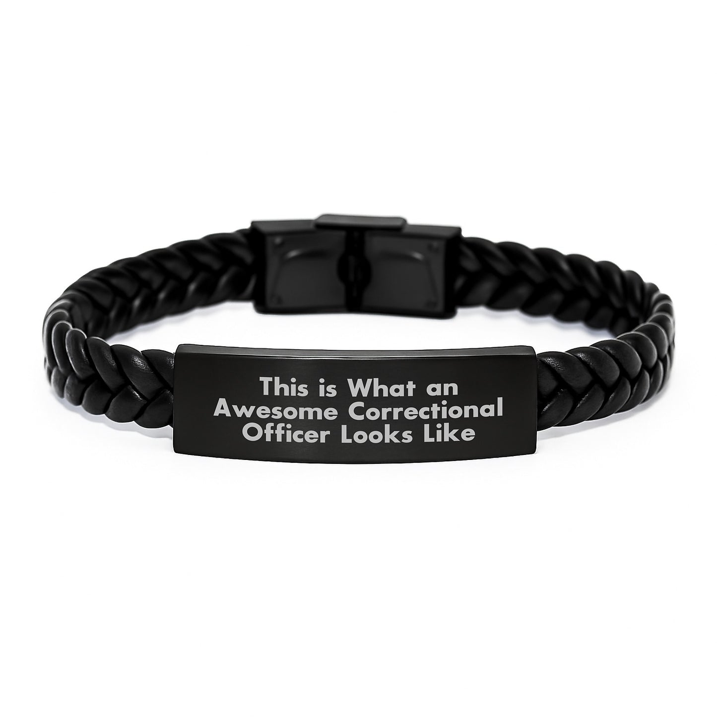 Funny Correctional Officer Gifts, Unique Christmas Unique Gifts for Correctional Officer, Interlaced Leather Bracelet with Engraved Stainless Steel, Gifts from Men to Correctional Officer - Image 1