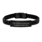 Funny Counselor Gifts for Men Women Friends Coworkers, Unique Interlaced Leather Bracelet with Stainless Steel and PU Leather, Christmas Unique Gifts from Family