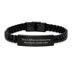 Mechanic Gifts for Men, Funny Graduation Unique Gifts, Interlaced Leather Bracelet for Mechanic with Quote - This Is What An Awesome Mechanic Looks Like - Image 1