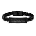 Funny Postmaster Gifts - Interlaced Leather Bracelet for Postmaster, Graduation Unique Gifts from Friends, Coworkers, Family with Quote 'This Is What An Awesome Postmaster Looks Like'