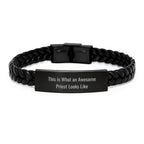 Awesome Priest Interlaced Leather Bracelet, Funny Quote Gifts from Men to Priest, Christmas Unique Gifts for Priest, Leather Interlaced Bracelet