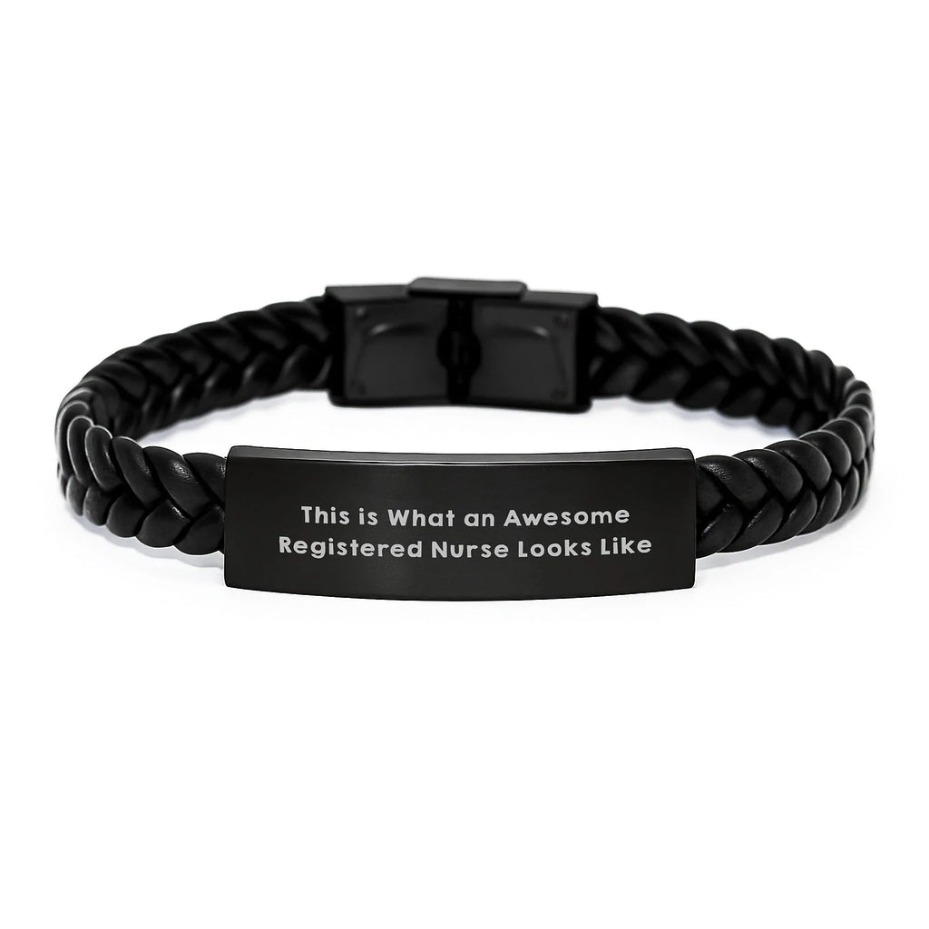 Funny Inspirational Registered Nurse Gifts from Men to Women Friends Coworkers - This Is What An Awesome Registered Nurse Looks Like Interlaced Leather Bracelet Christmas Unique Presents