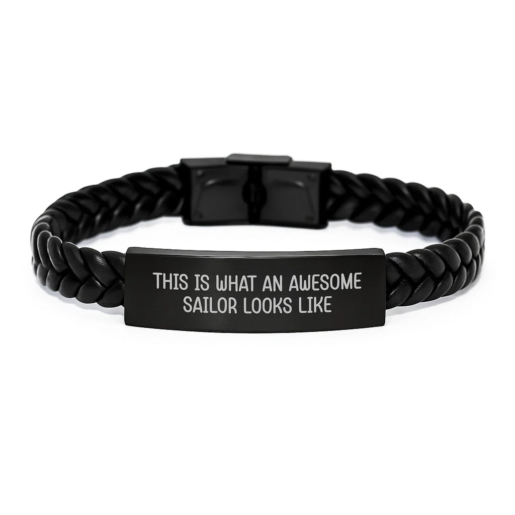Funny Sailor Gifts from Friends - This Is What An Awesome Sailor Looks Like Interlaced Leather Bracelet for Graduation Unique Gifts for Men
