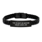 Funny Sailor Gifts from Friends - This Is What An Awesome Sailor Looks Like Interlaced Leather Bracelet for Graduation Unique Gifts for Men