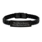 Funny School Bus Driver Gifts from Men, School Bus Driver Christmas Unique Gifts for Him, Interlaced Leather Bracelet - Awesome School Bus Driver Looks Like