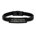 Funny Vice President Gifts, Inspirational Interlaced Leather Bracelet for Men, Graduation Unique Gifts from Family to Vice President