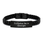 Georgia Inspired Interlaced Leather Bracelet, 'I'd Rather Be In Georgia' Quote, Gifts from Friends for Georgia Graduation Unique Present