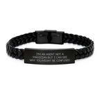 Funny Graduation Gifts for Agent, Interlaced Leather Bracelet with Engraved Stainless Steel, Gifts from Friends and Family - Image 1