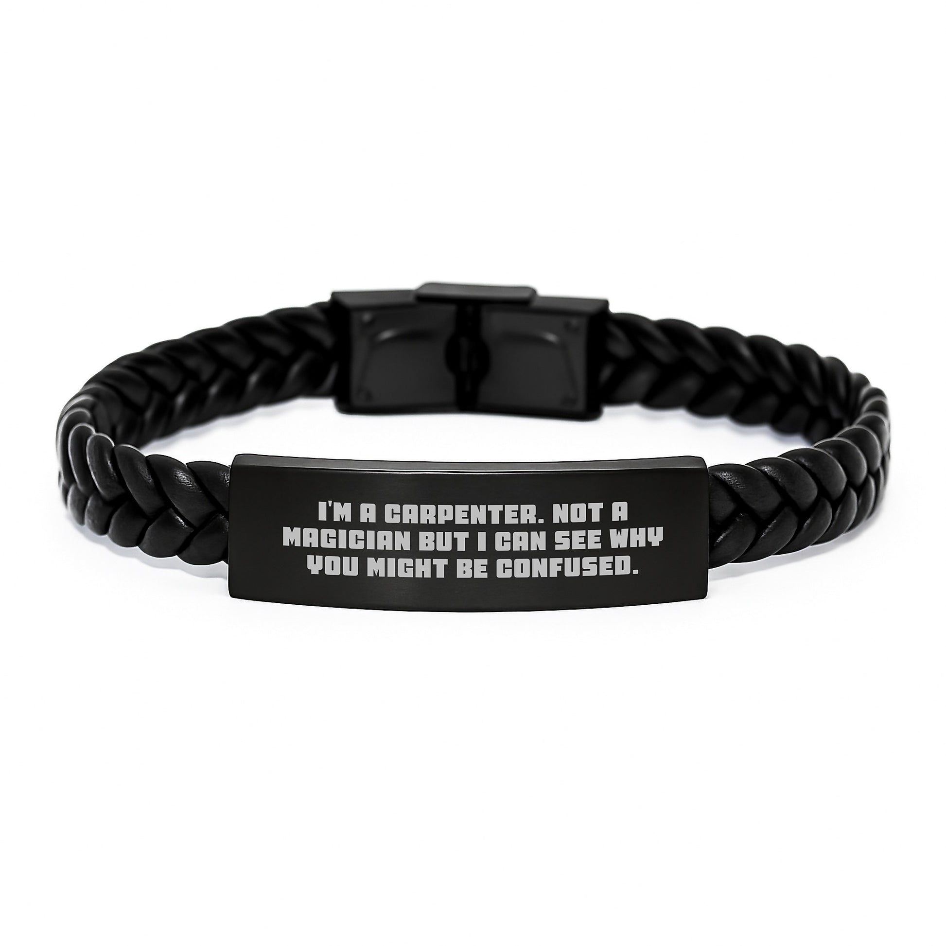 Funny Carpenter Gifts from Friends for Graduation - I'm A Carpenter Not A Magician Interlaced Leather Bracelet - Image 1