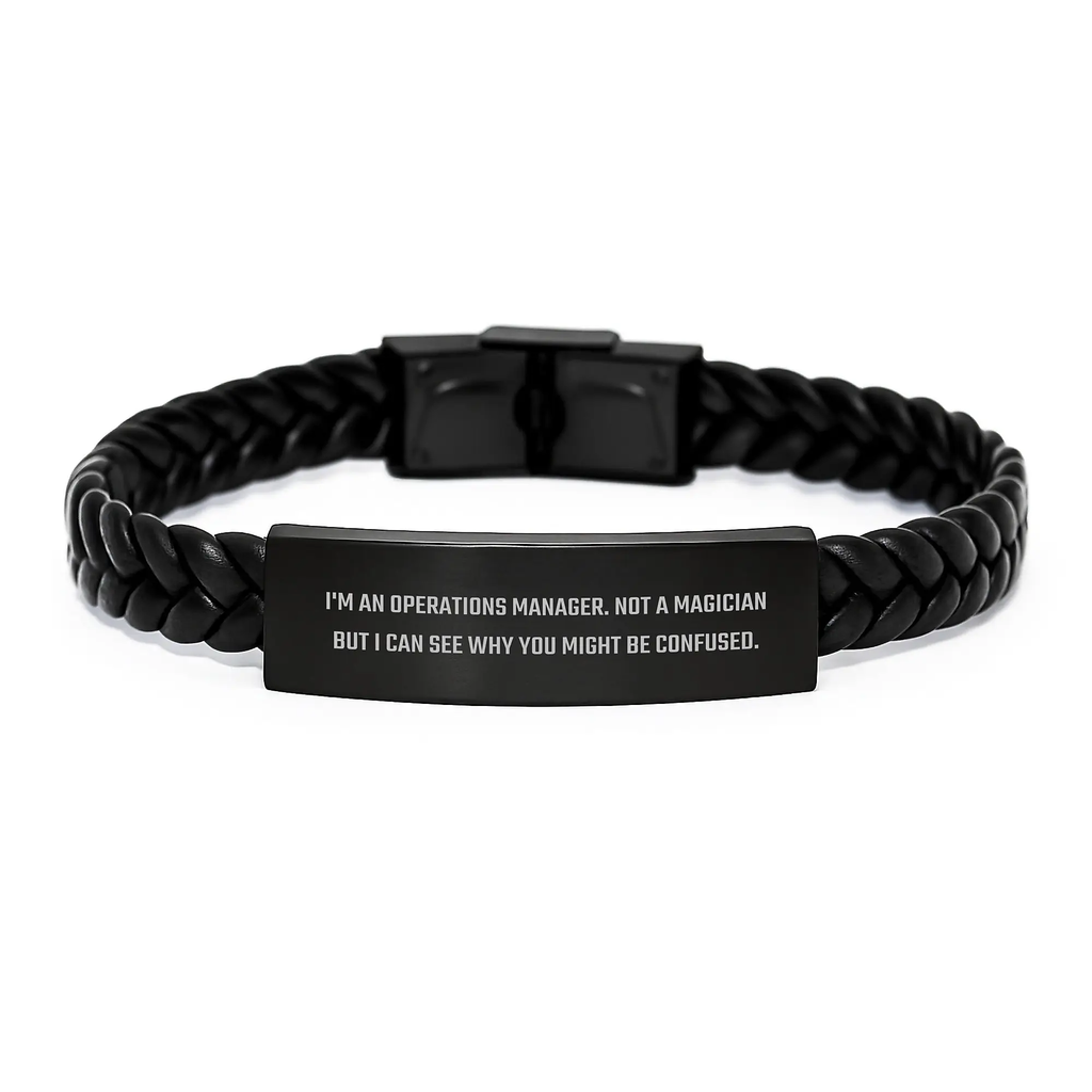 Funny Quote Operations Manager Gifts from Friends to Birthday Operations Manager, Interlaced Leather Bracelet for Operations Manager, Stainless Steel with PU Leather - Image 1