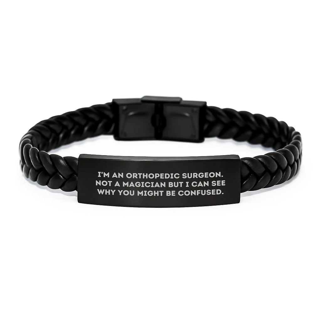 Funny Orthopedic Surgeon Gifts from Friends to Orthopedic Surgeons, Interlaced Leather Bracelet Engraved, Birthday Unique Gifts for Orthopedic Surgeon - Image 1