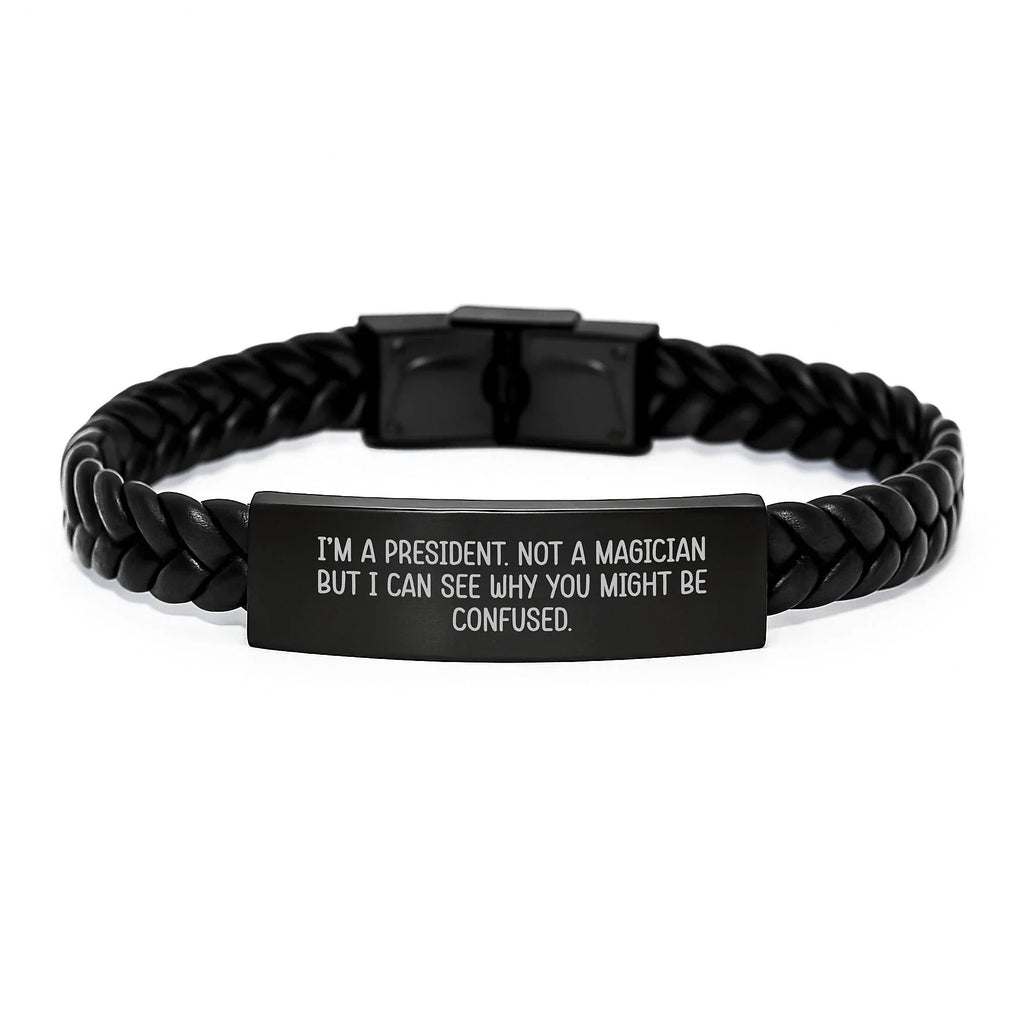 Funny President Interlaced Leather Bracelet Gifts for President Men Funny Presidents Day Unique Gifts from Family