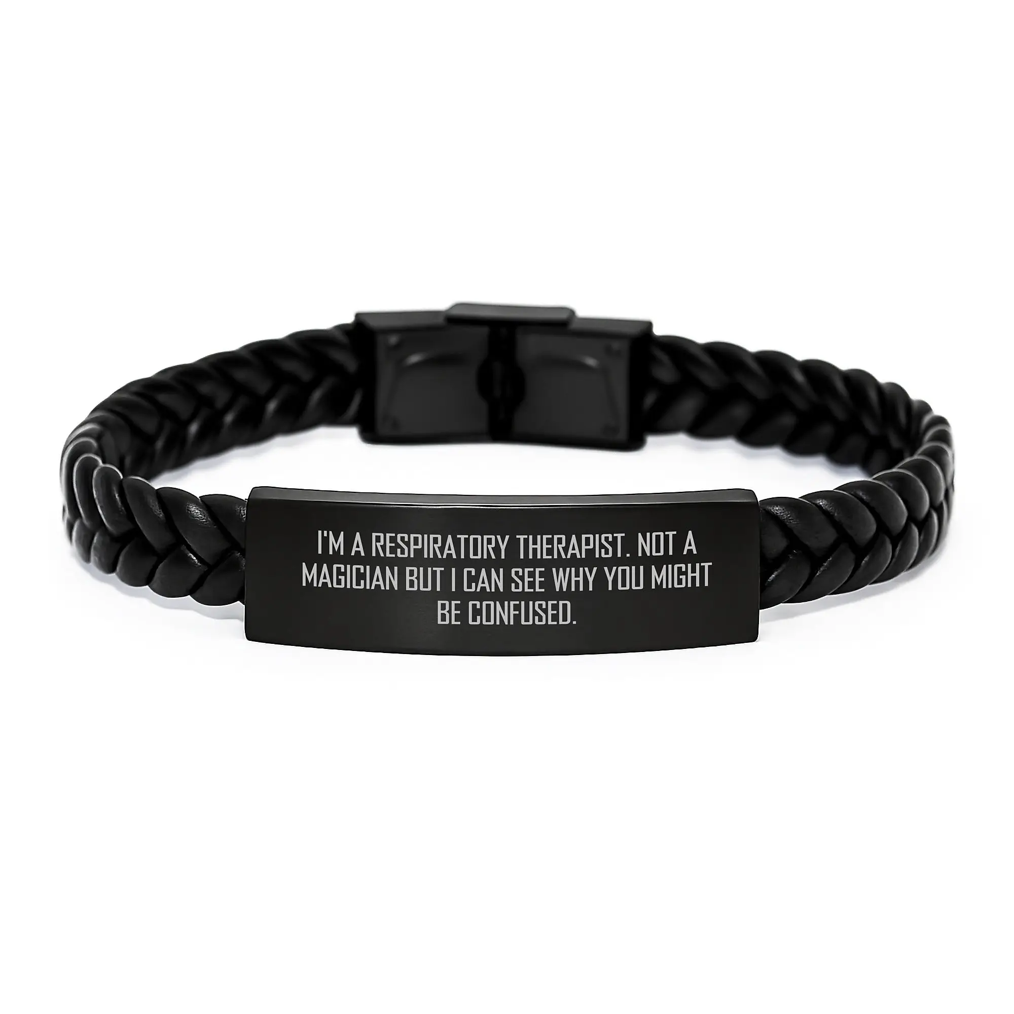 Gifts from Friends for Respiratory Therapists - Birthday Unique Gifts Interlaced Leather Bracelet, Funny Quote, Stainless Steel and PU Leather - Image 1