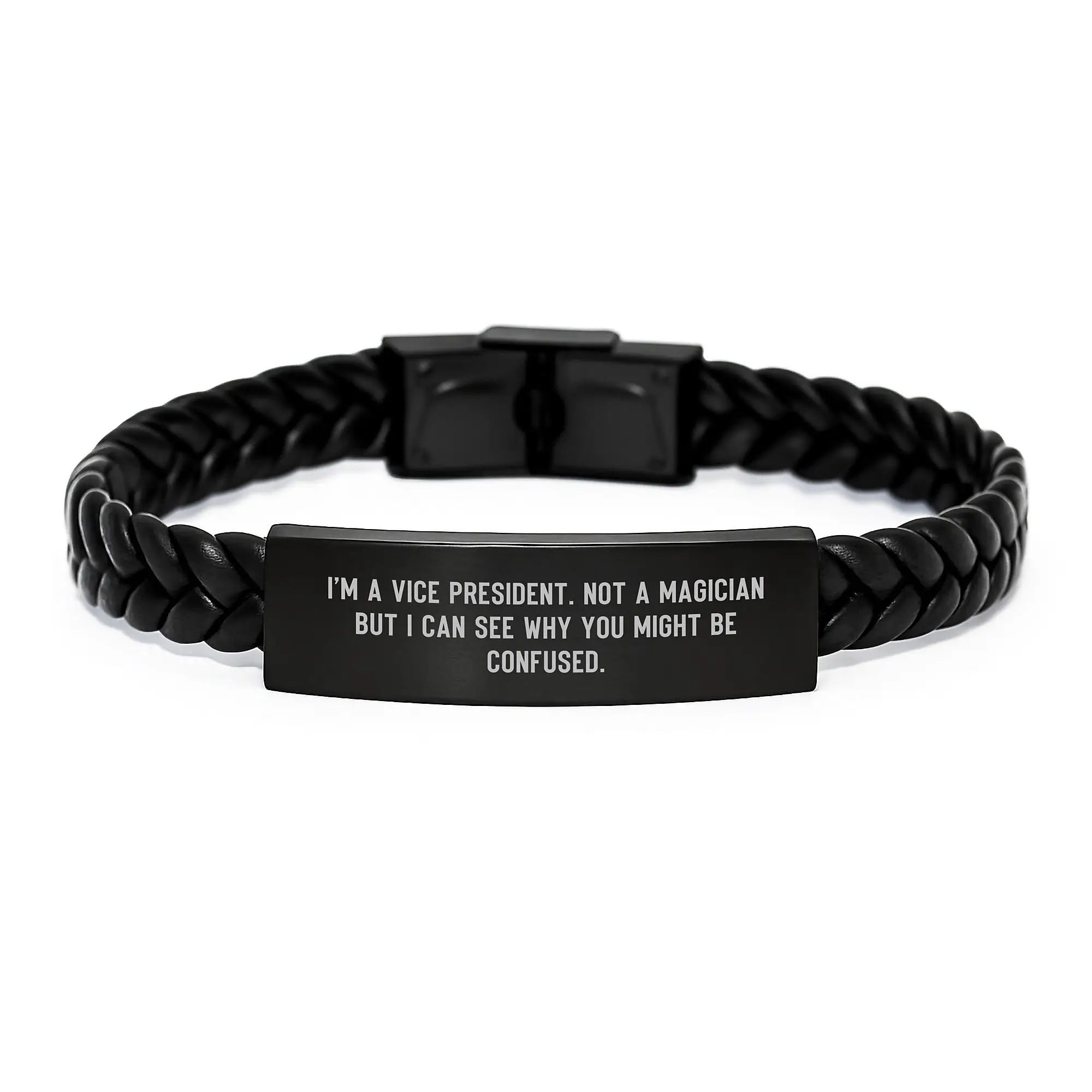 Funny Vice President Interlaced Leather Bracelet Gifts for Men, Unique Graduation Unique Gifts from Friends, Coworkers, Family - Image 1