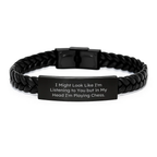 Funny Chess Gifts for Men, Birthday Unique Interlaced Leather Bracelet with Stainless Steel 'I Might Look Like I'm Listening To You But In My Head I'm Playing Chess', Gifts from Friends to Family - Image 1