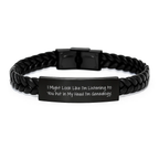 Funny Genealogy Quote Gifts for Genealogy Enthusiasts Interlaced Leather Bracelet, Gifts from Family for Men - I Might Look Like I'm Listening To You But In My Head I'm Genealogy. - Image 1