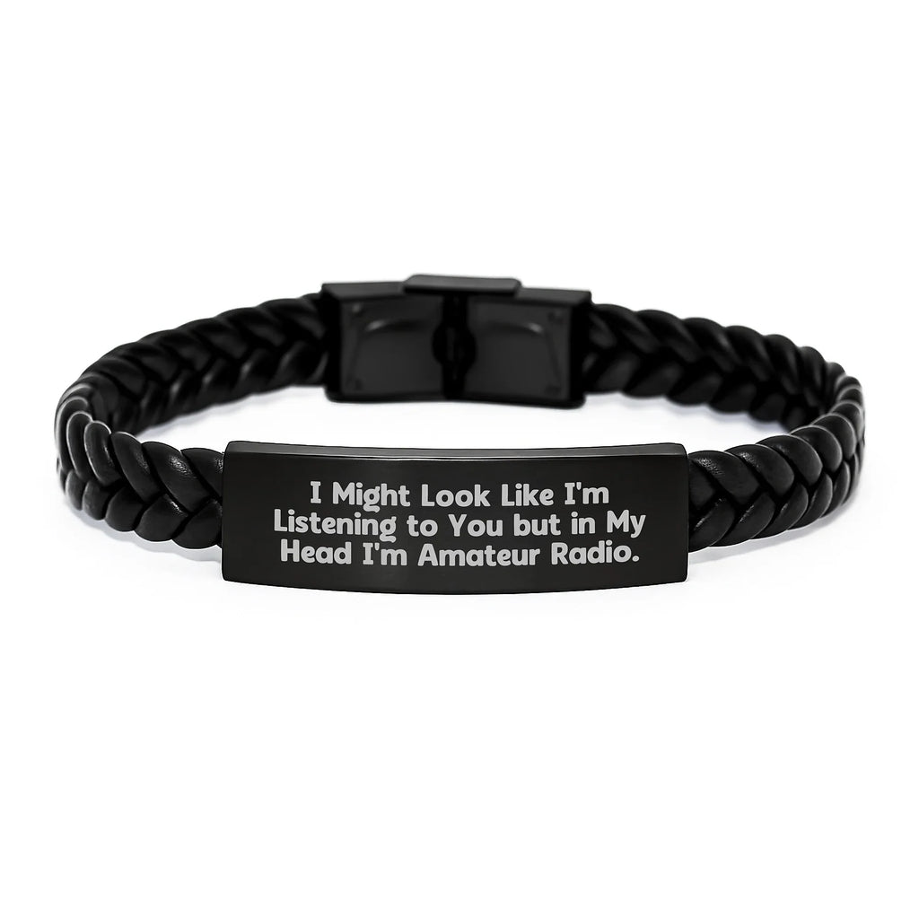 Funny Amateur Radio Gifts for Men Friends - Interlaced Leather Bracelet with Stainless Steel and PU Leather - Gifts from Family for Men Amateur Radio Enthusiasts
