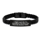 Funny Amateur Radio Gifts for Men Friends - Interlaced Leather Bracelet with Stainless Steel and PU Leather - Gifts from Family for Men Amateur Radio Enthusiasts