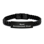 Funny Accountant Gifts from Best, Christmas Unique Gifts for Accountant Friends, Interlaced Leather Bracelet with Stainless Steel