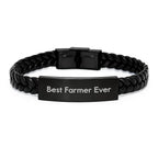 Farmer's Proud Interlaced Leather Bracelet, Gifts from Friends, Unique Graduation Gifts for Best Farmer Ever, Stainless Steel and PU Leather