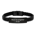 Funny Firefighter Gifts from Men, Best Firefighter Ever Interlaced Leather Bracelet for Firefighter, Christmas Unique Gifts