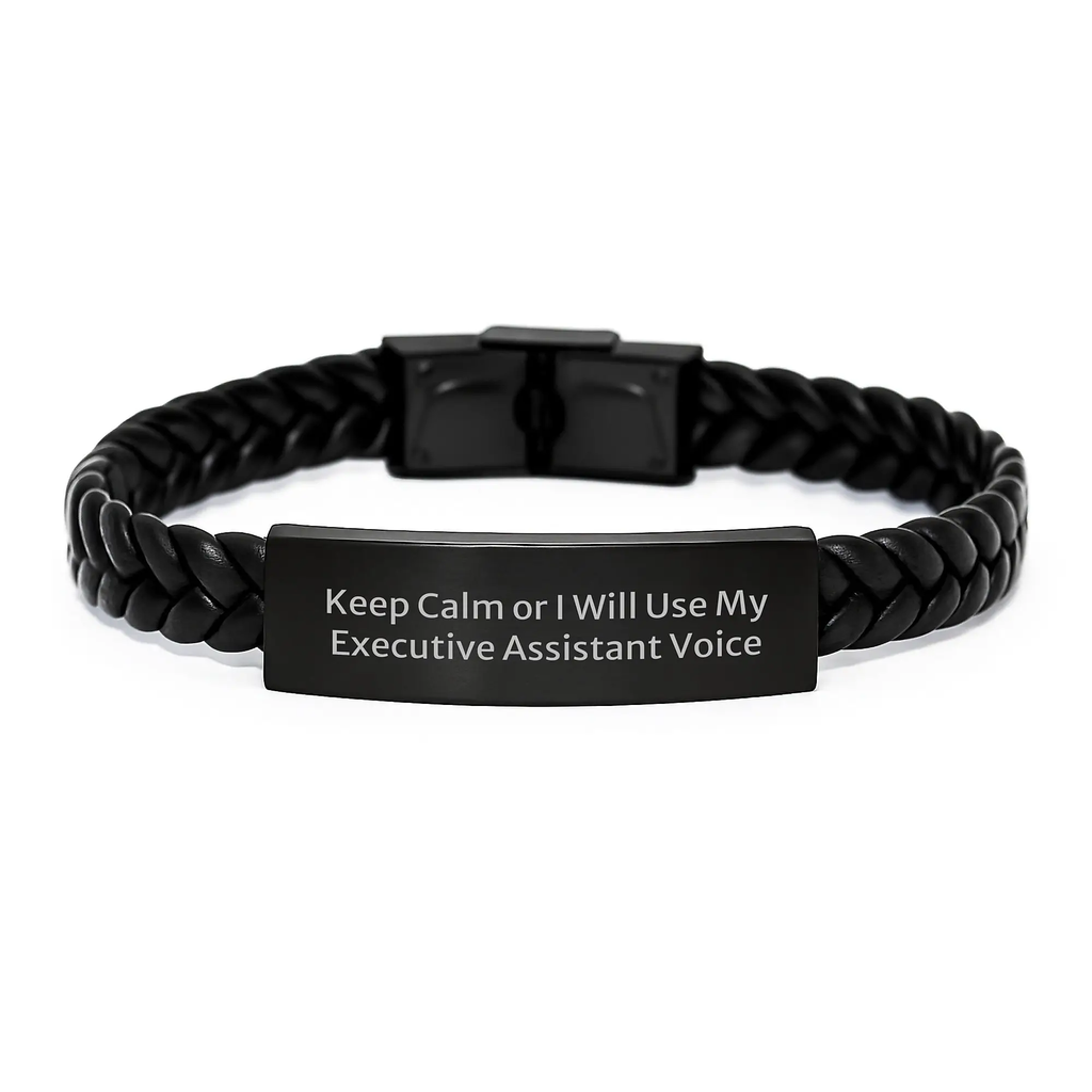 Funny Executive Assistant Gifts - Keep Calm Or I Will Use My Executive Assistant Voice, Interlaced Leather Bracelet for Men, Birthday Unique Gifts from Friends to Executive Assistant - Image 1