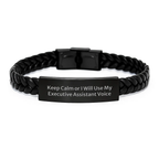Funny Executive Assistant Gifts - Keep Calm Or I Will Use My Executive Assistant Voice, Interlaced Leather Bracelet for Men, Birthday Unique Gifts from Friends to Executive Assistant - Image 1