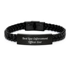 Funny Best Law Enforcement Officer Ever Interlaced Leather Bracelet, Gifts from Family for Law Enforcement Officer, Unique Graduation Gifts for Men