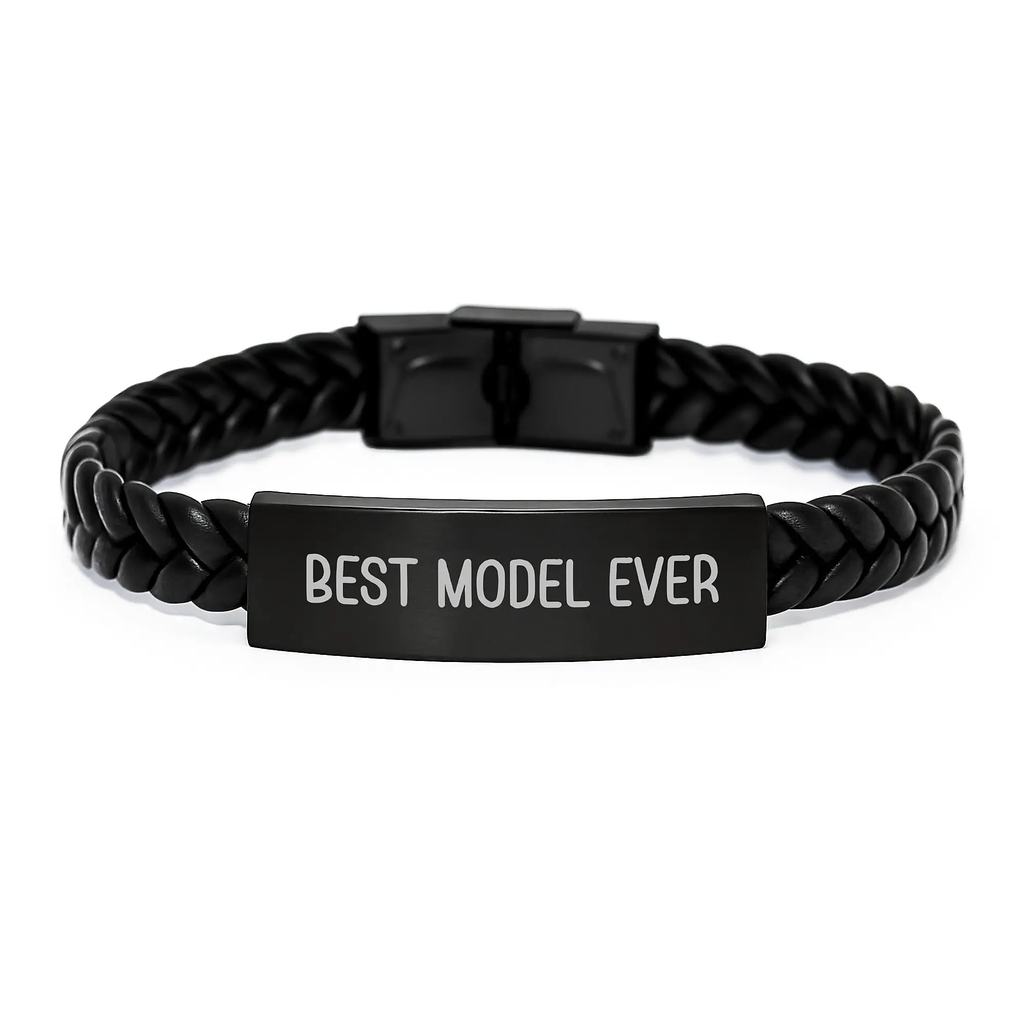 Gifts from Friends for Best Model Ever Interlaced Leather Bracelet, Unique Birthday Unique Gifts for Model Men, Funny Quote - Image 1