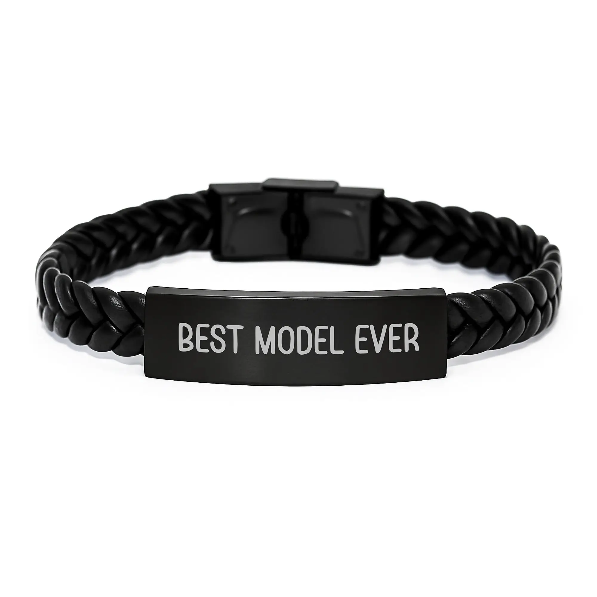 Gifts from Friends for Best Model Ever Interlaced Leather Bracelet, Unique Birthday Unique Gifts for Model Men, Funny Quote - Image 1