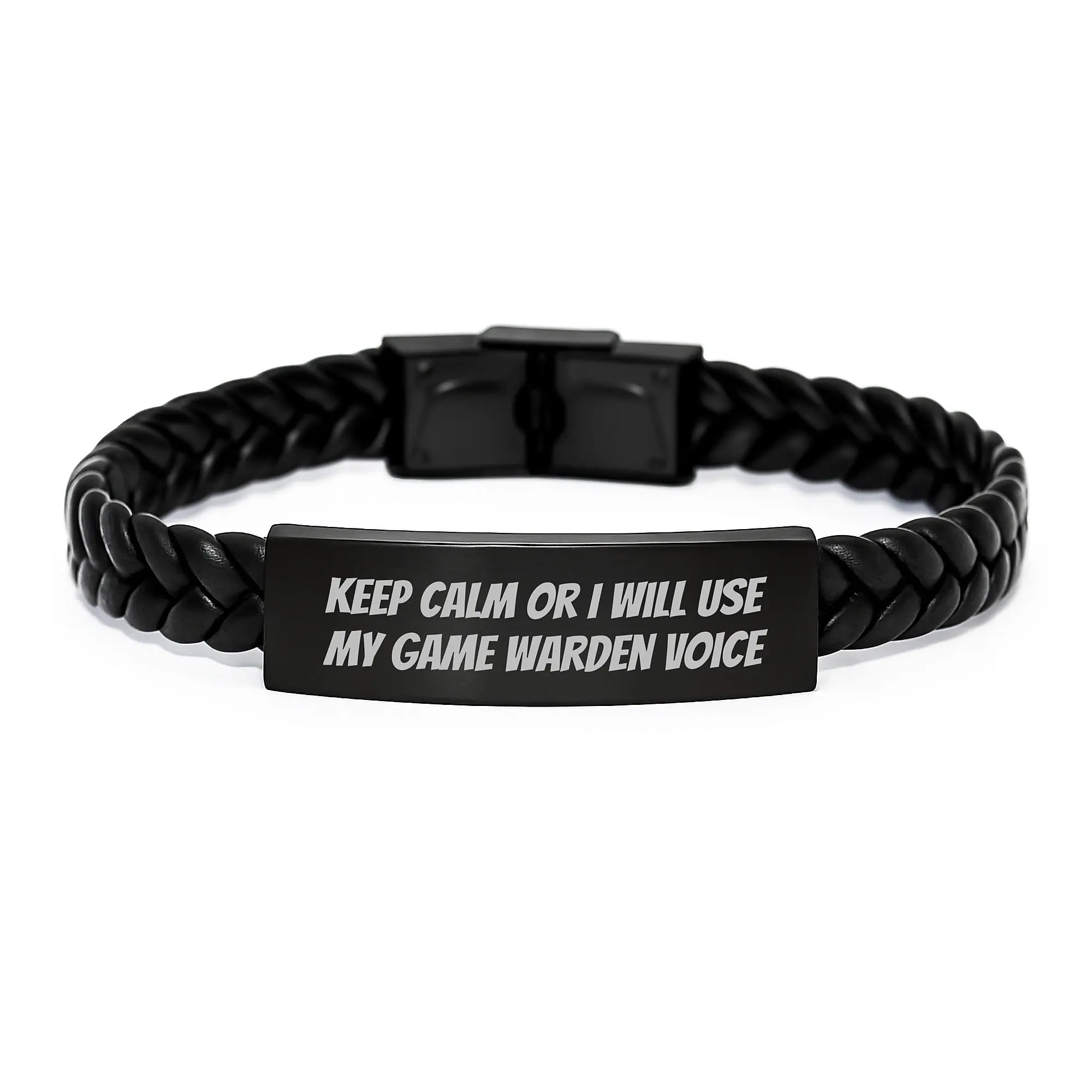 Funny Game Warden Gifts from Men to Friends - Mother's Day Unique Interlaced Leather Bracelets, Keep 'I Will Use My Game Warden Voice' Motivational Quote, Stainless Steel and PU Leather - Image 1