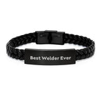 Funny Welder Gifts for Men from Friends - Best Welder Ever Interlaced Leather Bracelet Unique Christmas Unique Gifts