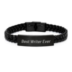 Funny Writer Gifts, Best Writer Ever Inspirational Quote, Interlaced Leather Bracelet Christmas Unique