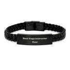 Funny Gifts for Yoga Instructor, Best Yoga Instructor Ever Interlaced Leather Bracelet, Christmas Unique Gifts from Family