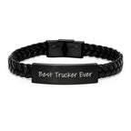 Funny Trucker Quotes Gifts for Men Interlaced Leather Bracelet Christmas Unique Ideas, Gifts from Family to Trucker, Best Trucker Ever
