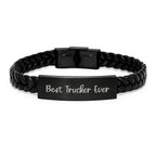 Trucker Christmas Unique Gifts from Men, Best Trucker Ever Interlaced Leather Bracelet for Trucker Friends, Unique Christmas Unique Gifts for Men