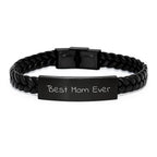 Funny Mom Gifts for Her, Best Mom Ever Interlaced Leather Bracelet, Christmas Unique Gifts from Family, Women's Leather Cord Bracelet