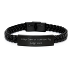 Funny Judge Gifts for Men, Women, and Friends - Keep Calm Or I Will Use My Judge Voice Interlaced Leather Bracelet, Birthday Unique Gifts - Image 1