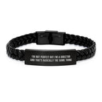 Funny Director Gifts from Friends, Inspirational Interlaced Leather Bracelet for Men, Christmas Unique Director Presents, I'm Not Perfect But I'm A Director And That's Basically The Same Thing