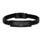 Funny Doctor Gifts for Him, I'm Not Perfect But I'm A Doctor And That's Basically The Same Thing Interlaced Leather Bracelets for Men, Valentine's Unique Doctor Gifts