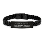 Funny Sales Manager Gifts from Men for Men - Interlaced Leather Bracelet, 'I'm Not Perfect But I'm A Sales Manager And That's Basically The Same Thing' Quote, Christmas Unique Gifts