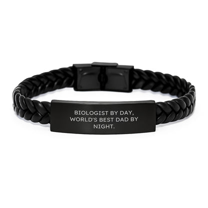 Biologist's Proud, World's Best Dad's Gift, Interlaced Leather Graduation Jewelry for Men, Funny Quote - Image 1