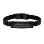 Funny Case Manager Gifts, Interlaced Leather Bracelet for Graduation, 'Case Manager By Day, World's Best Dad By Night' Quote, Gifts from Family to Case Manager