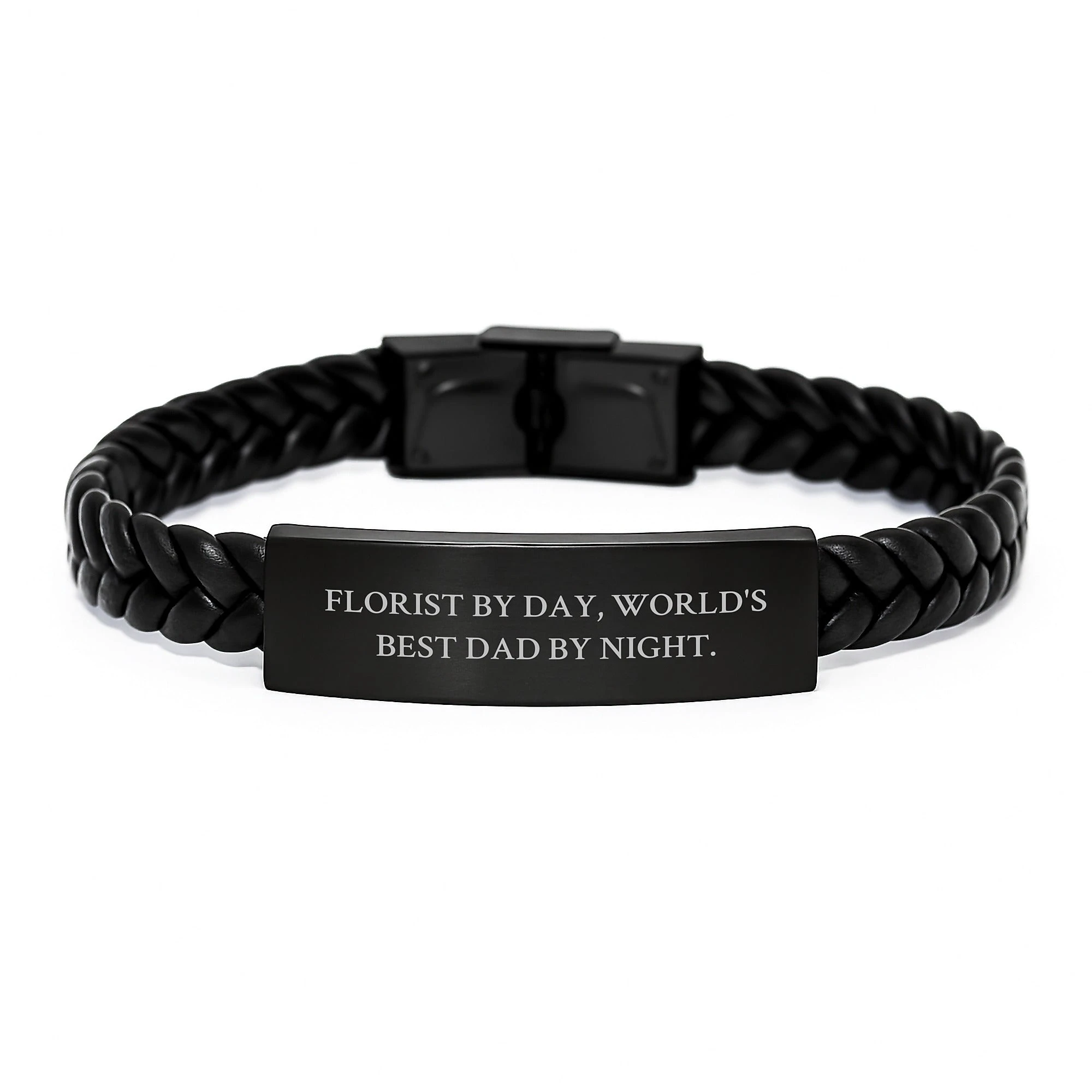 Funny Florist Gifts for Men, Interlaced Leather Bracelet, 'Florist By Day, World's Best Dad By Night' - Valentine's Unique Gifts from Mom, Dad, or Friends