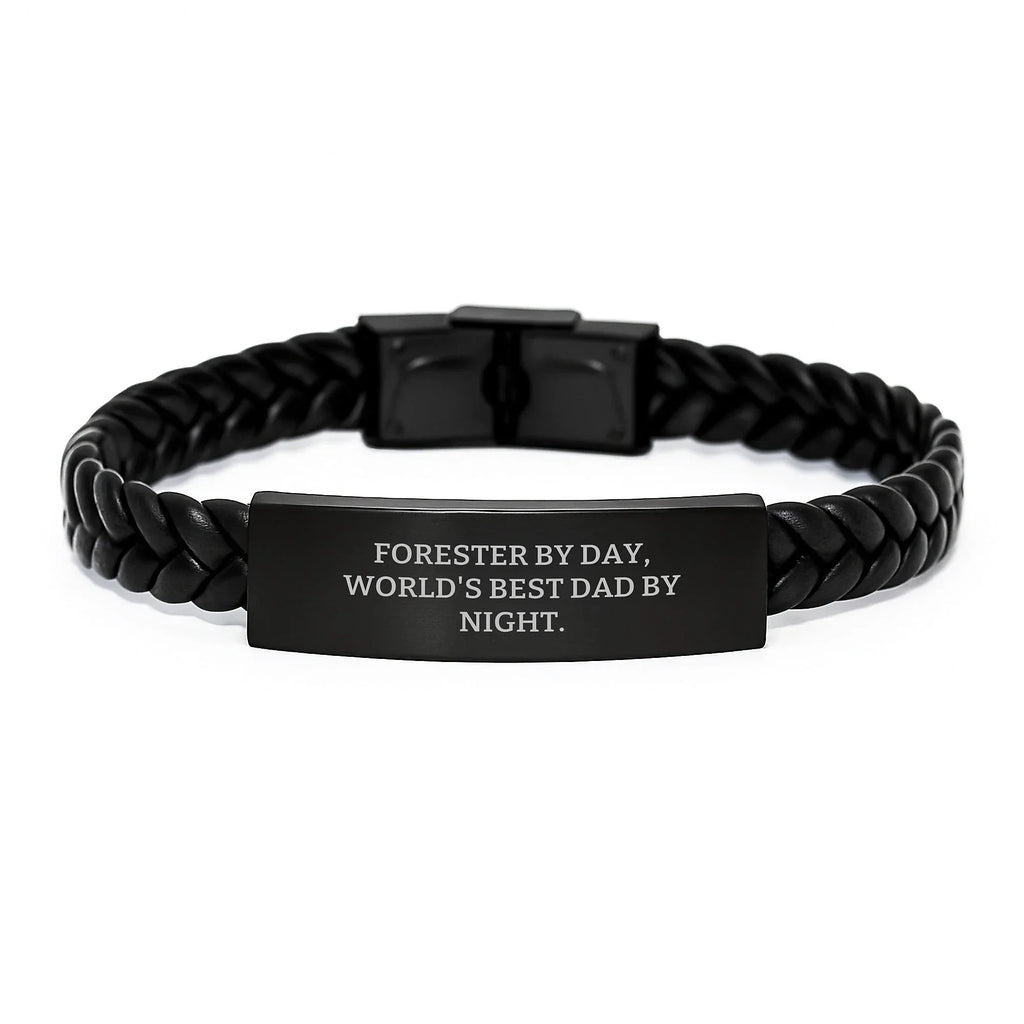 Forester Gifts for Forester By Day, World's Best Dad By Night Interlaced Leather Bracelet - Christmas Unique Gifts for Men